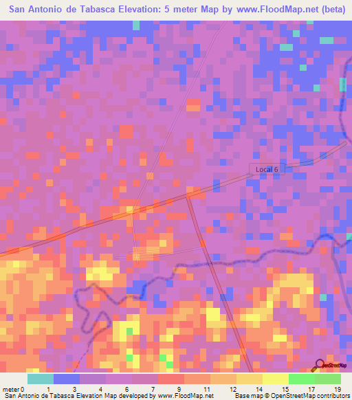 San Antonio de Tabasca,Venezuela Elevation Map