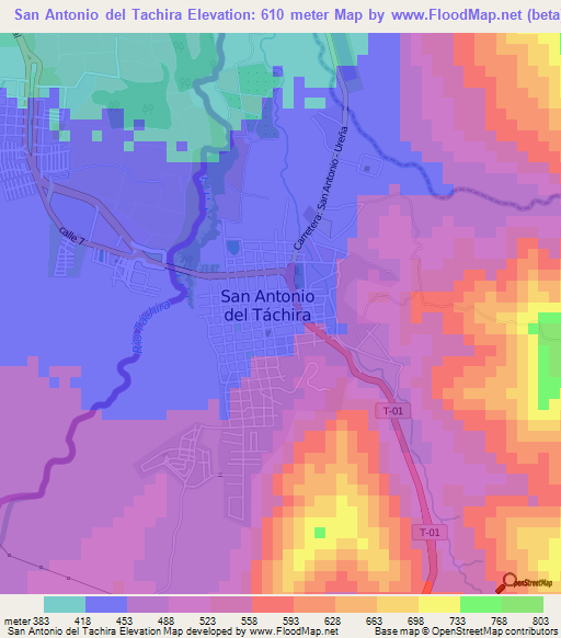 San Antonio del Tachira,Venezuela Elevation Map