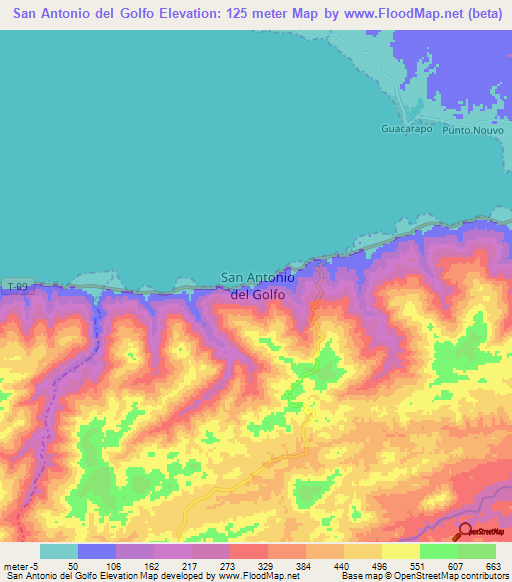 San Antonio del Golfo,Venezuela Elevation Map