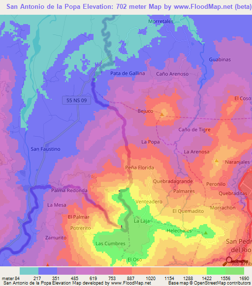 San Antonio de la Popa,Venezuela Elevation Map