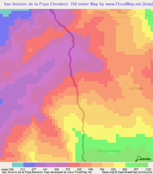 San Antonio de la Popa,Venezuela Elevation Map
