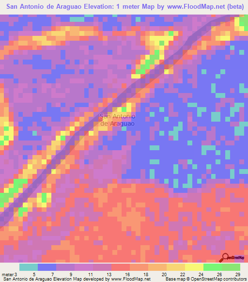 San Antonio de Araguao,Venezuela Elevation Map