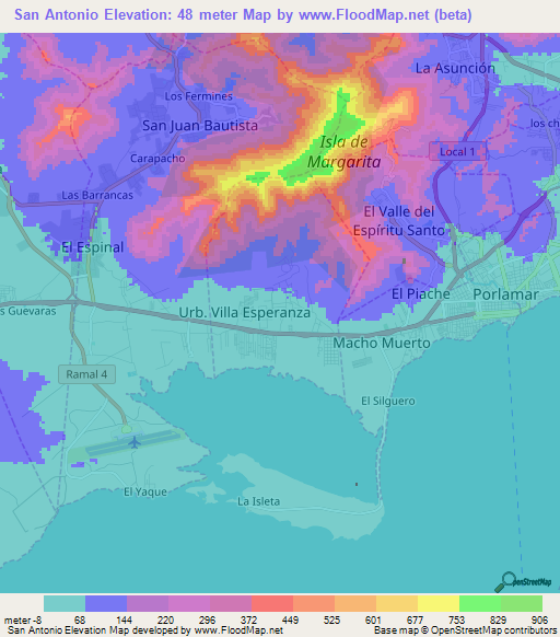 San Antonio,Venezuela Elevation Map