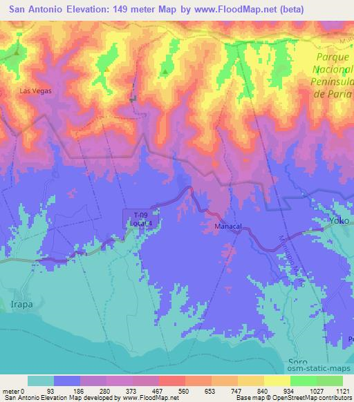San Antonio,Venezuela Elevation Map