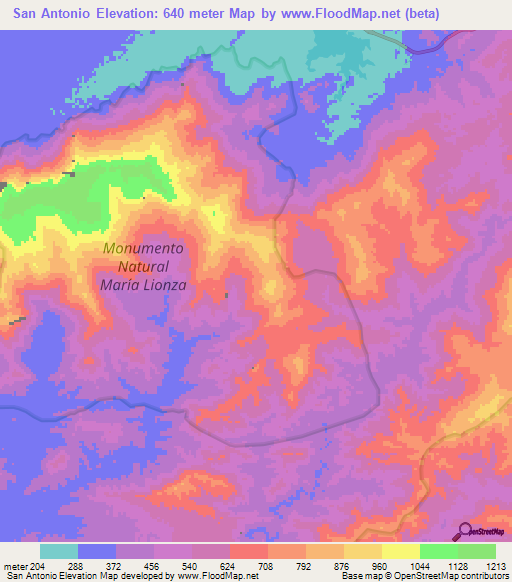 San Antonio,Venezuela Elevation Map
