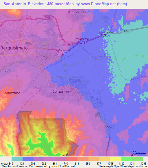 San Antonio,Venezuela Elevation Map
