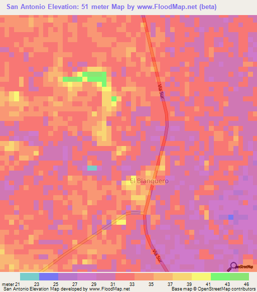 San Antonio,Venezuela Elevation Map