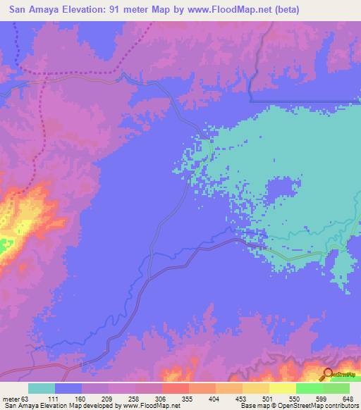 San Amaya,Venezuela Elevation Map