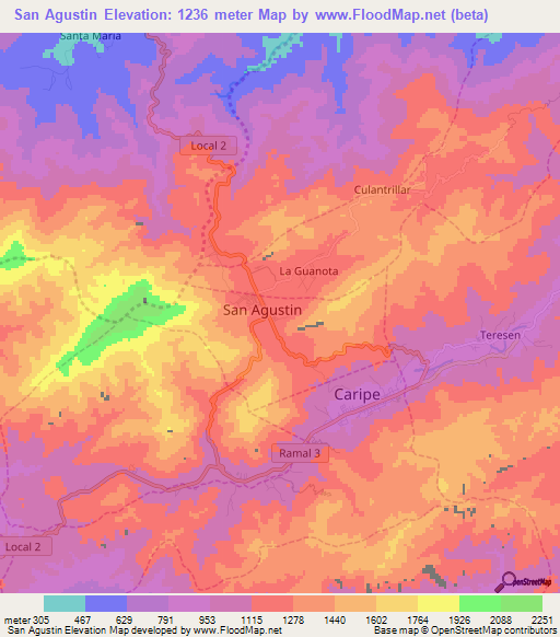 San Agustin,Venezuela Elevation Map