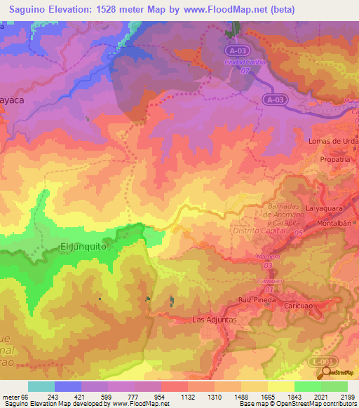 Saguino,Venezuela Elevation Map