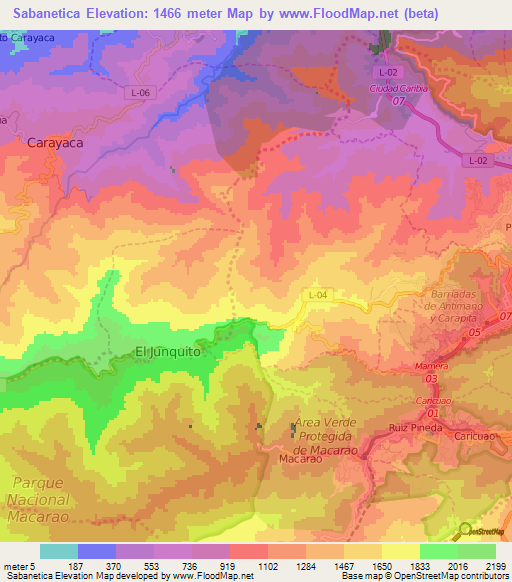 Sabanetica,Venezuela Elevation Map