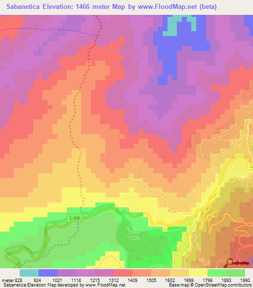 Sabanetica,Venezuela Elevation Map