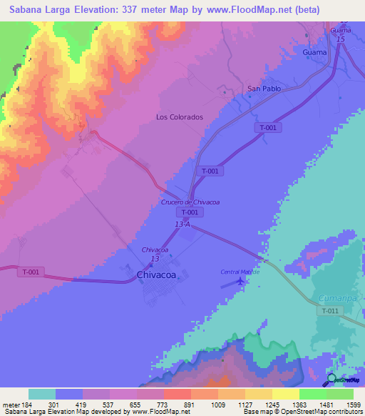 Sabana Larga,Venezuela Elevation Map