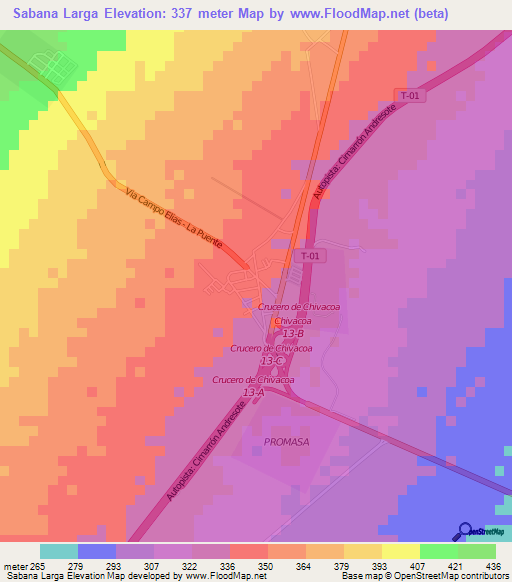Sabana Larga,Venezuela Elevation Map