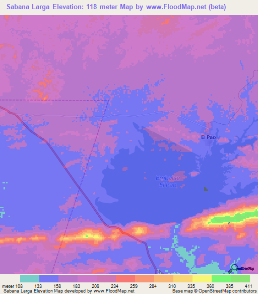 Sabana Larga,Venezuela Elevation Map