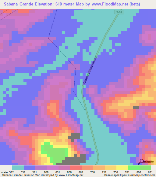 Sabana Grande,Venezuela Elevation Map