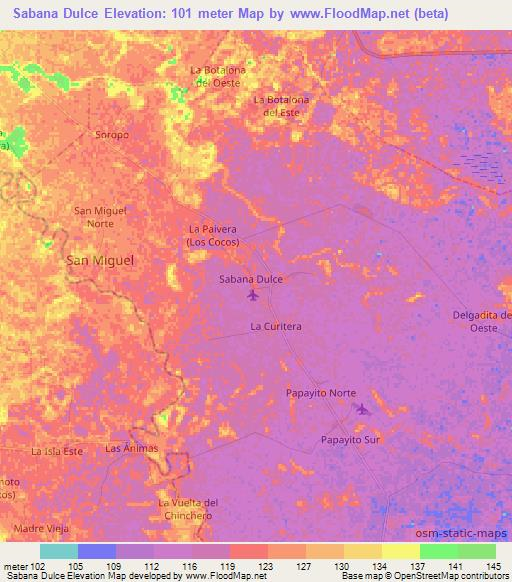 Sabana Dulce,Venezuela Elevation Map