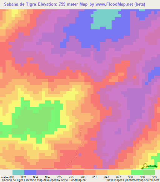 Sabana de Tigre,Venezuela Elevation Map