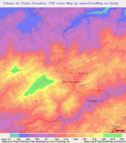 Sabana de Piedra,Venezuela Elevation Map
