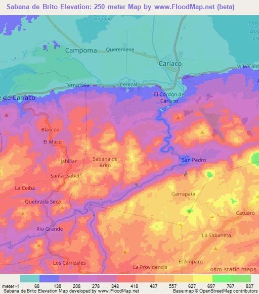 Sabana de Brito,Venezuela Elevation Map