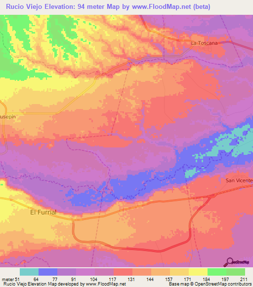 Rucio Viejo,Venezuela Elevation Map
