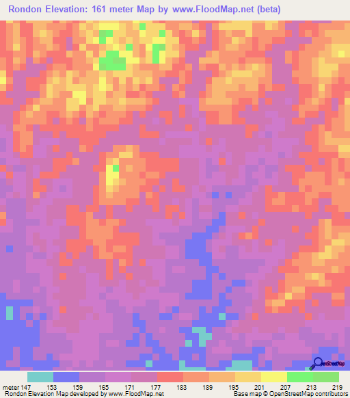 Rondon,Venezuela Elevation Map