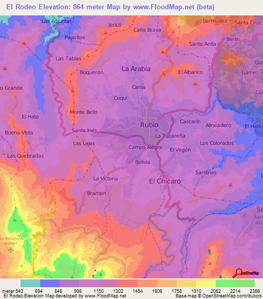 El Rodeo,Venezuela Elevation Map