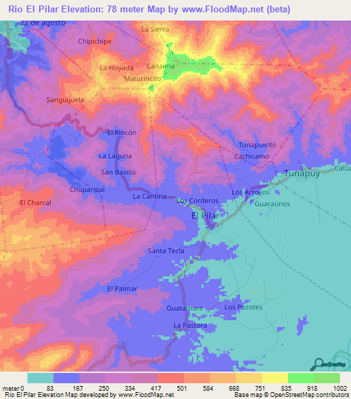 Rio El Pilar,Venezuela Elevation Map