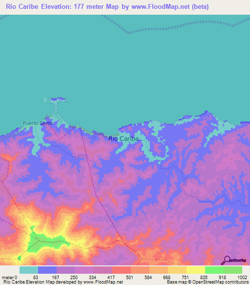 Rio Caribe,Venezuela Elevation Map