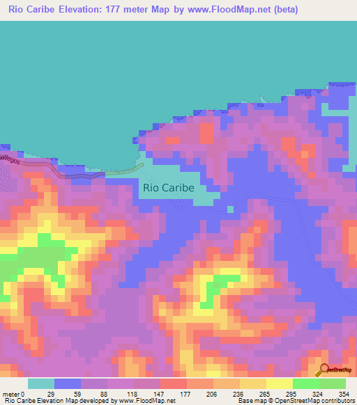 Rio Caribe,Venezuela Elevation Map