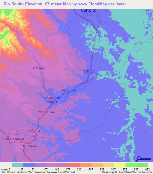 Rio Bonito,Venezuela Elevation Map
