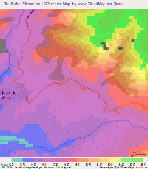 Rio Bobo,Venezuela Elevation Map