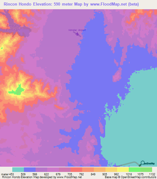 Rincon Hondo,Venezuela Elevation Map