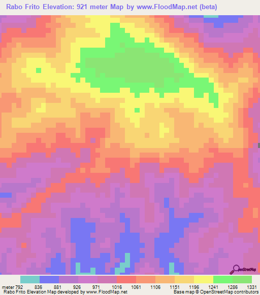 Rabo Frito,Venezuela Elevation Map
