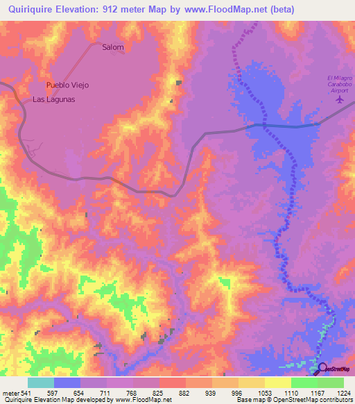 Quiriquire,Venezuela Elevation Map