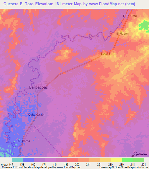 Quesera El Toro,Venezuela Elevation Map