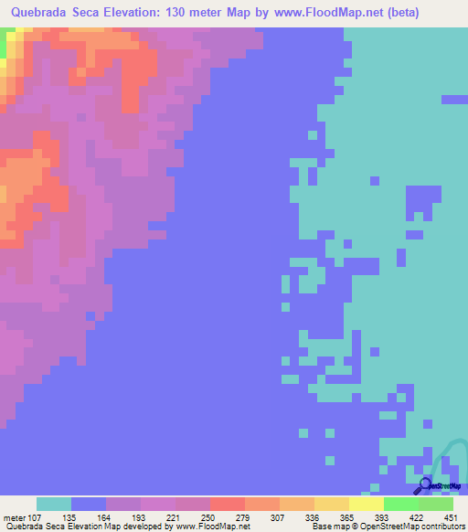 Quebrada Seca,Venezuela Elevation Map