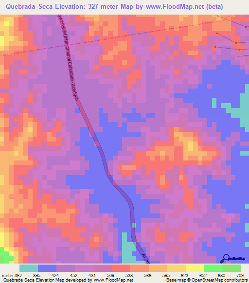 Quebrada Seca,Venezuela Elevation Map