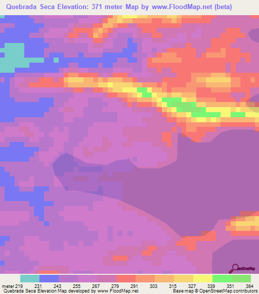 Quebrada Seca,Venezuela Elevation Map