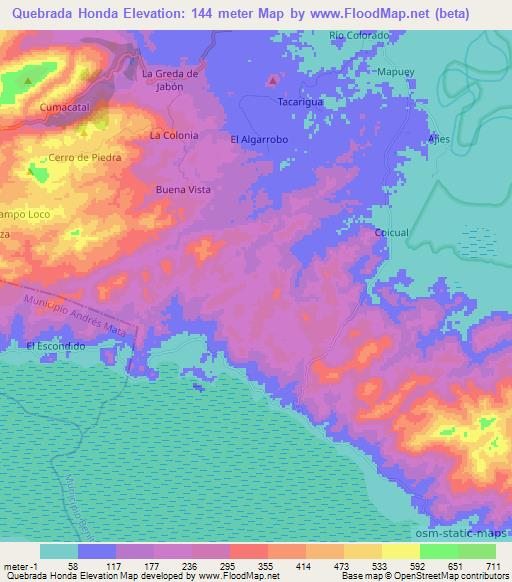 Quebrada Honda,Venezuela Elevation Map