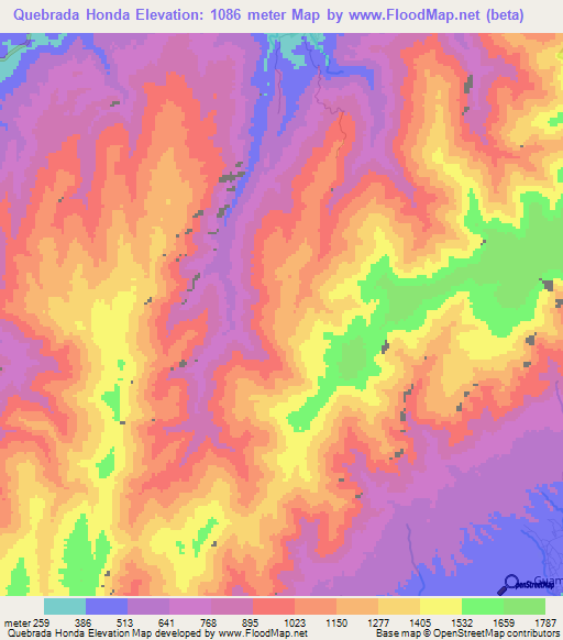 Quebrada Honda,Venezuela Elevation Map