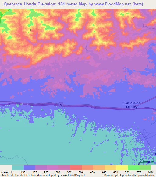 Quebrada Honda,Venezuela Elevation Map