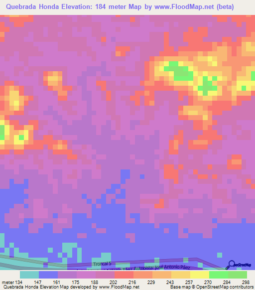 Quebrada Honda,Venezuela Elevation Map