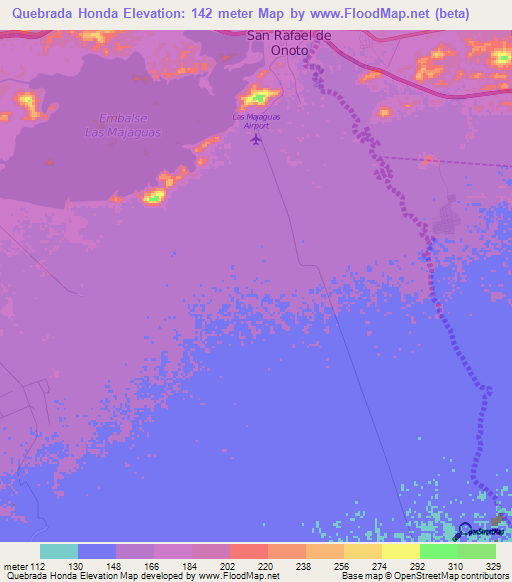 Quebrada Honda,Venezuela Elevation Map