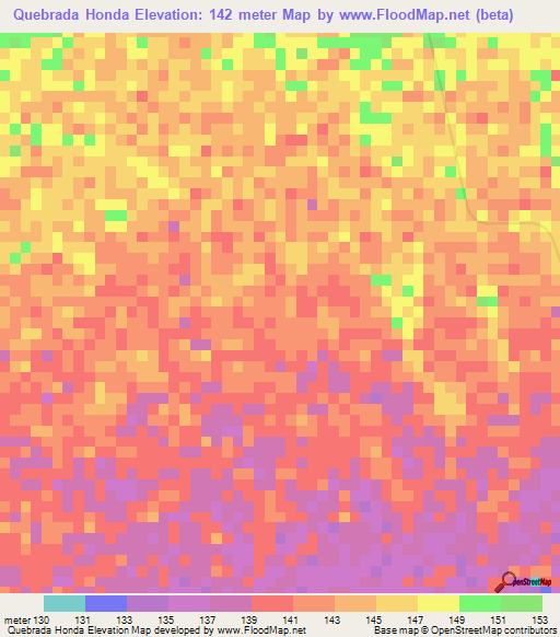 Quebrada Honda,Venezuela Elevation Map