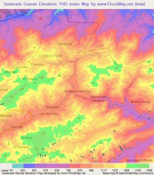 Quebrada Grande,Venezuela Elevation Map