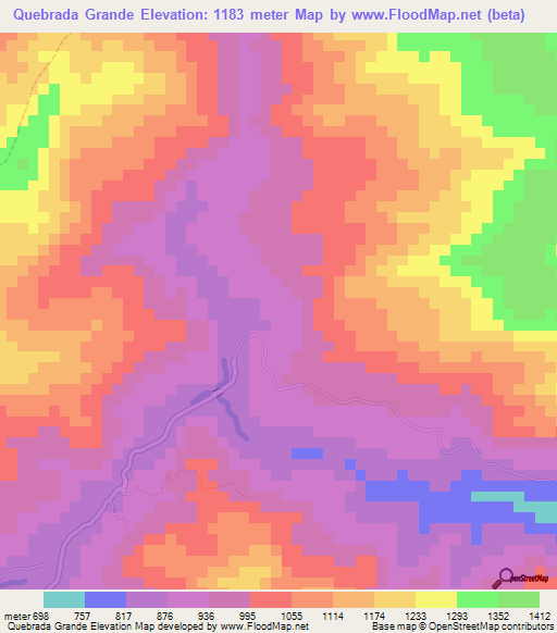 Quebrada Grande,Venezuela Elevation Map
