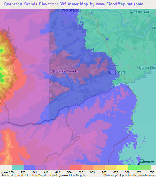 Quebrada Grande,Venezuela Elevation Map