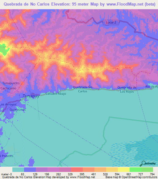 Quebrada de No Carlos,Venezuela Elevation Map