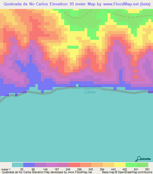 Quebrada de No Carlos,Venezuela Elevation Map